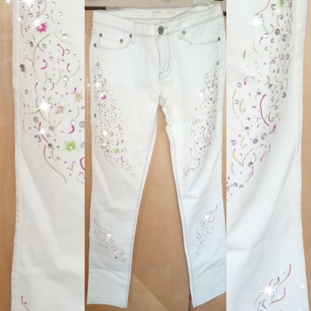 White embellished jeans